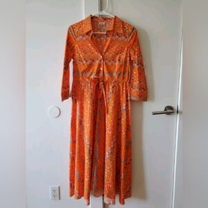 $1095 Le Sirenuse Positano Long Sleeve Orange Floral Dress Size 38IT / 2/4 Small